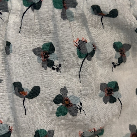 LOFT smocked peplum puff sleeves white green floral top Sz L - Picture 8 of 10